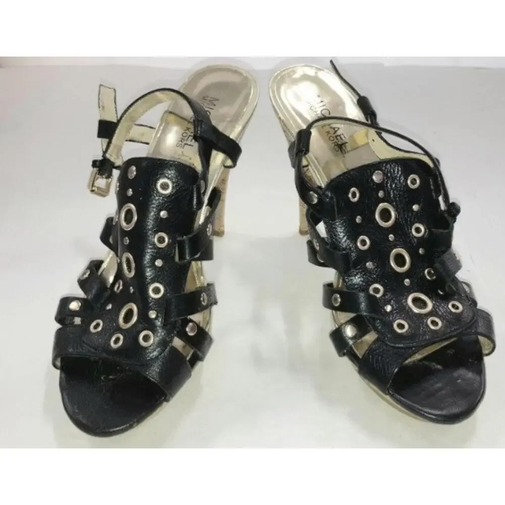 Michael Kors Womens US 8.5 Black Leather Gladiator Stiletto Heel Strappy Sandals